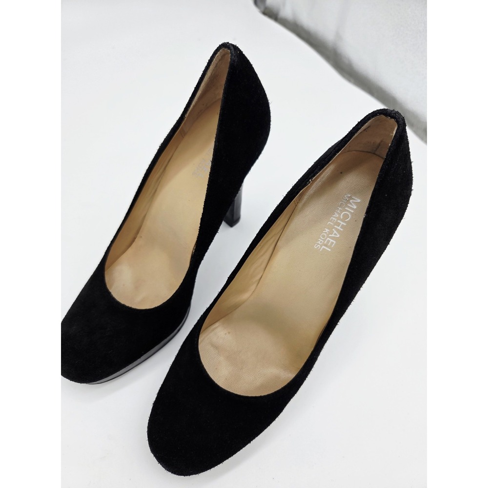 MICHAEL Michael Kors Black Heel Platform Suede Pumps Women's Sz 7.5 Round Toe - Picture 4 of 7